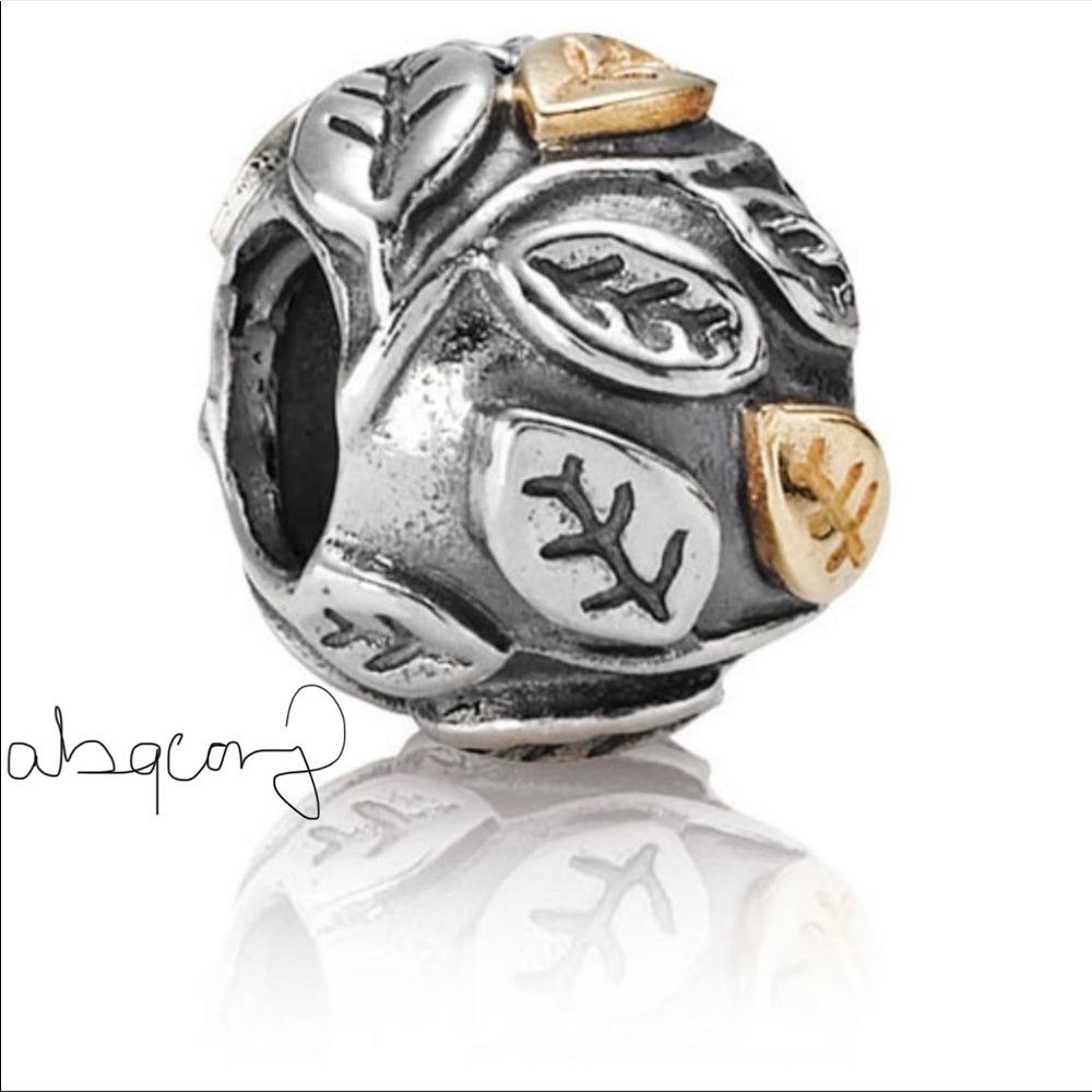 EUC Pandora 790429 Sterling Silver Tree of Life Charm w/ 14k Yellows Gold Leaves